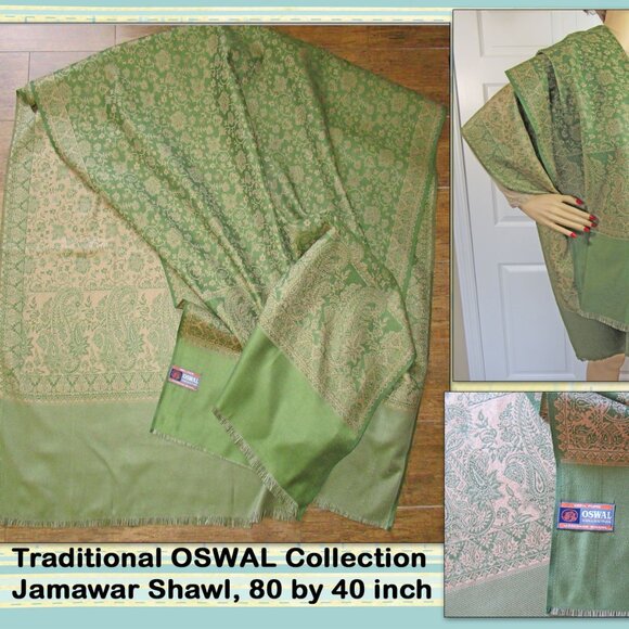 Traditional Jamawar Shawl OSWAL Collection Large 80 x 40 inch oblong plus fringe - Picture 3 of 16